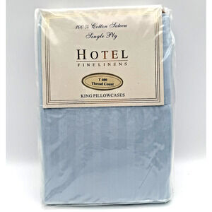 KING Pillowcases Pair (2) 400 TC Light Blue Stripe Hotel Fine Linens Sealed NIP